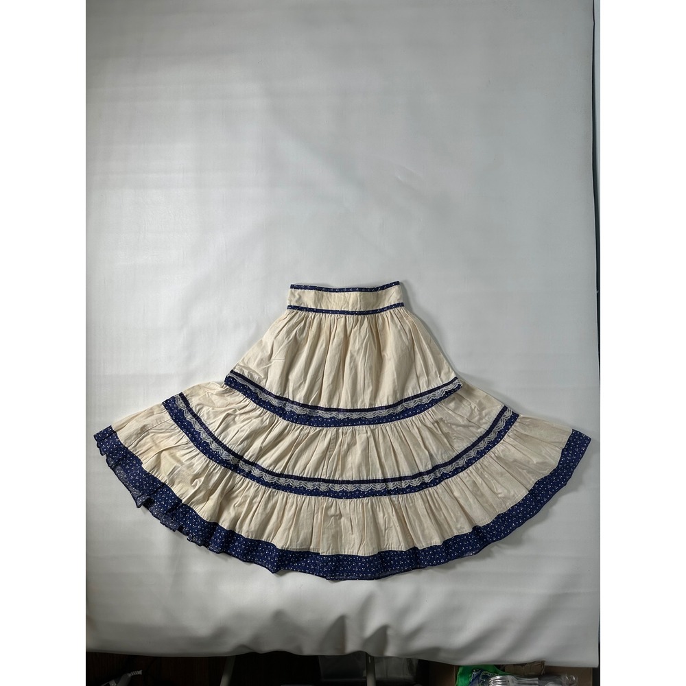 2! VTG Gunne Sax Jessicas Gunnies Boho Prairie Maxi Skirt Blue Floral Tier Lace - Picture 12 of 16